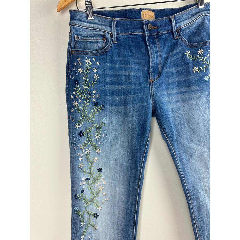 Driftwood Kelly Floral Embroidered Raw Hem Jeans Blue Women's Size 30 - Picture 5 of 14